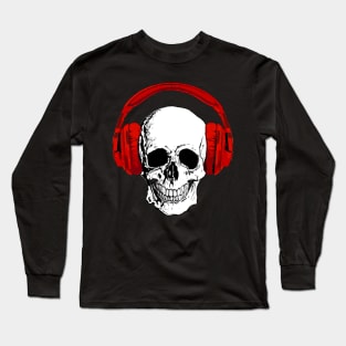 Skull with vintage red headphones Long Sleeve T-Shirt